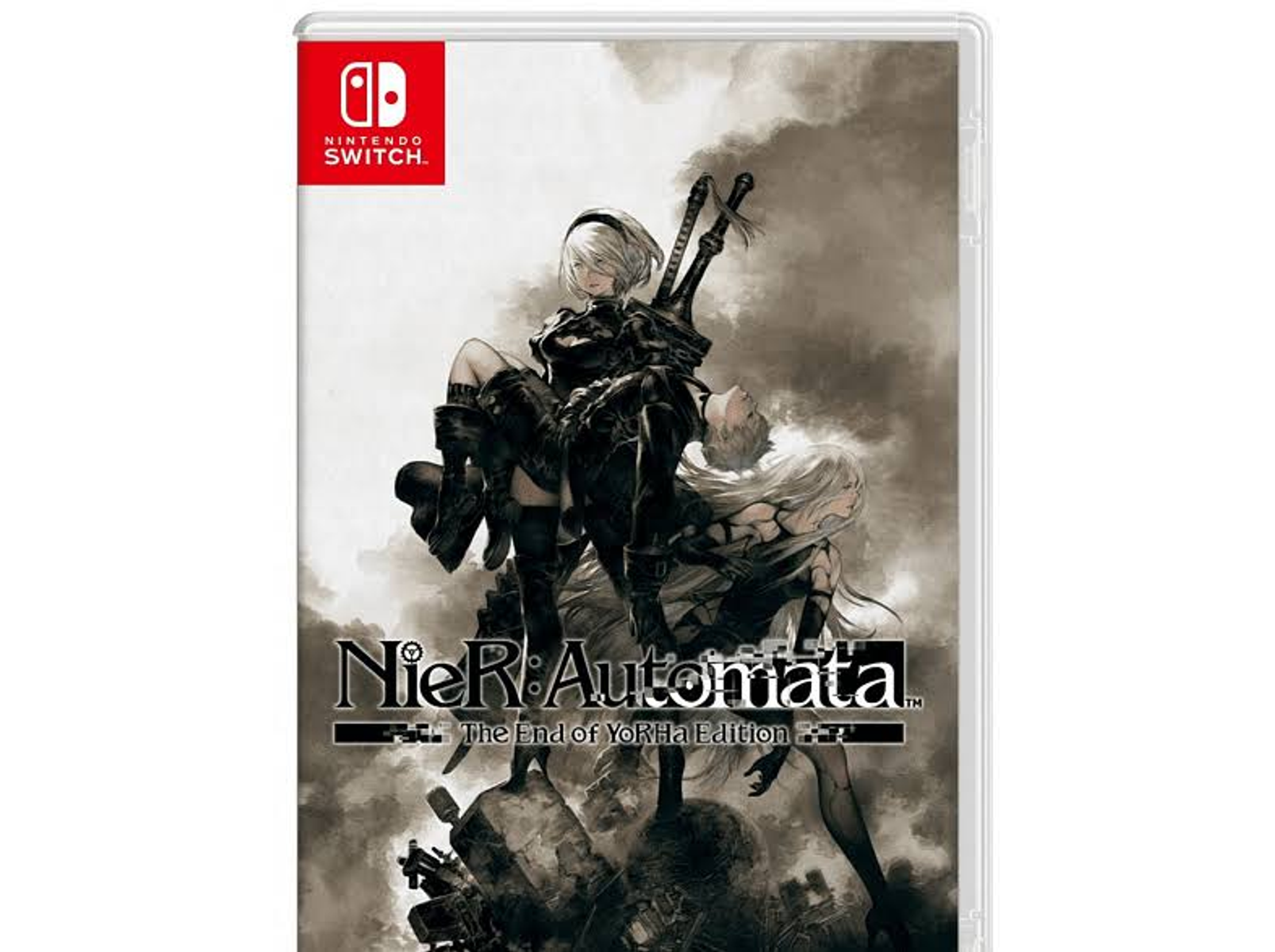 Caja de juego de Nier: Automata, con dos personajes en la portada.