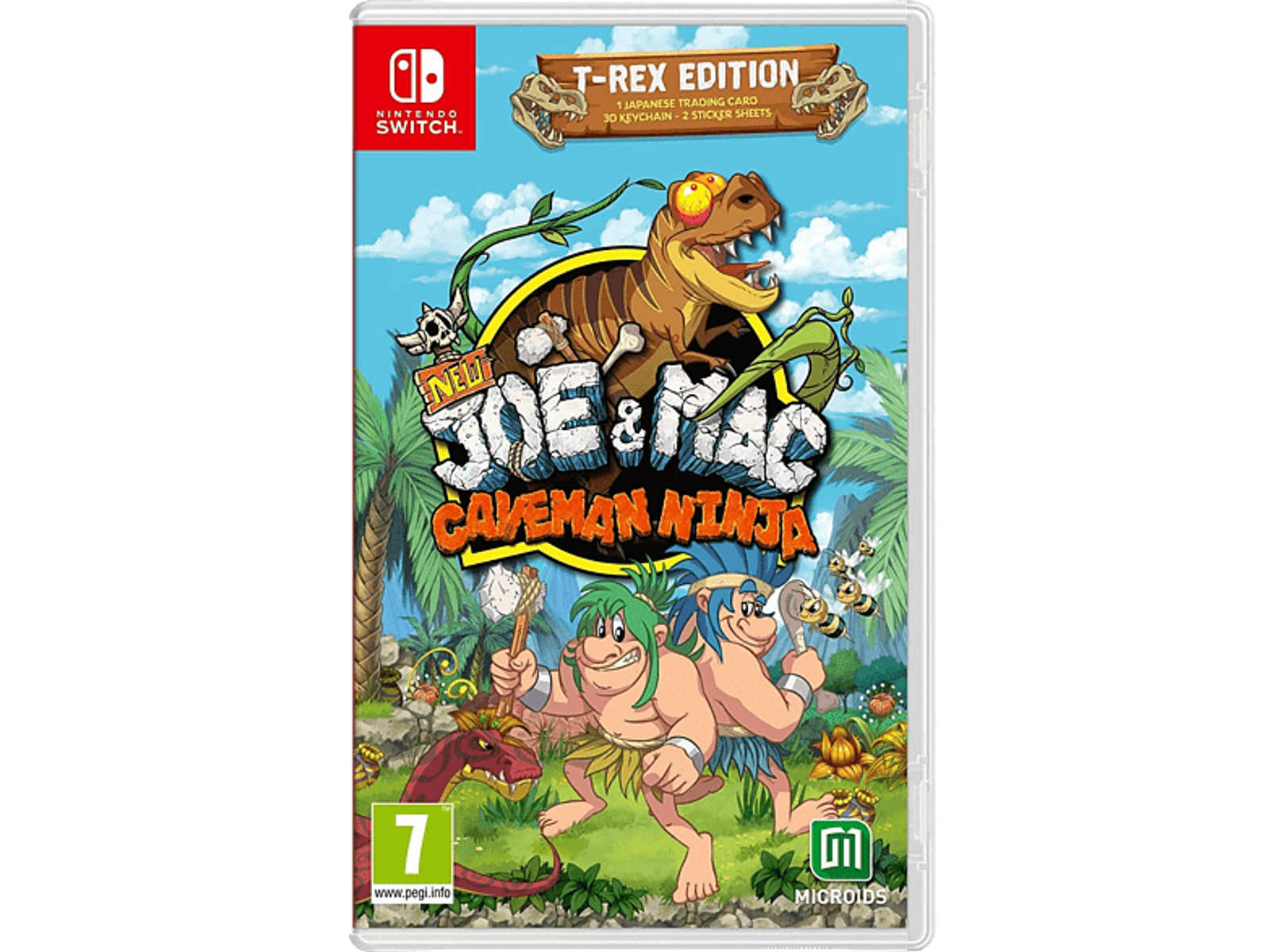 Nintendo Switch Spielhülle. Cartoonfiguren auf dem Cover. Weißer Hintergrund.