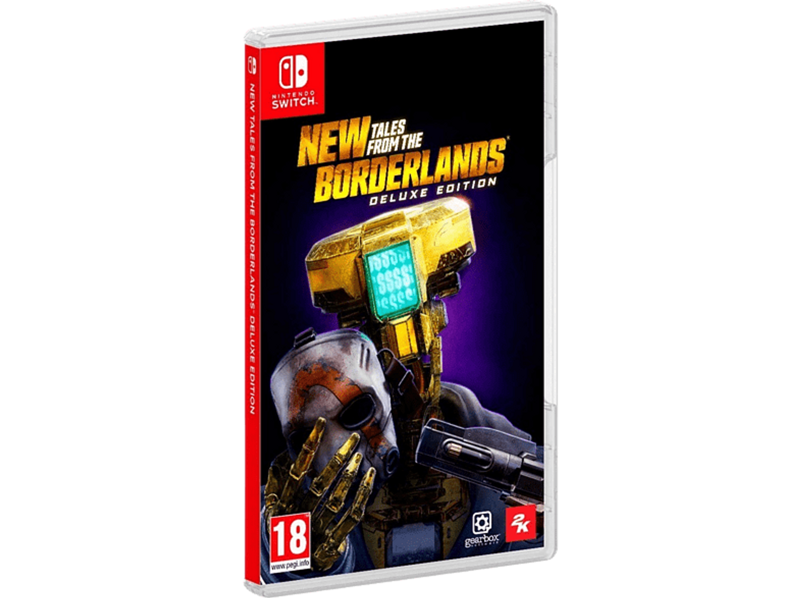 Una caja de juego de New Tales from the Borderlands Deluxe Edition. La portada presenta un personaje robot.