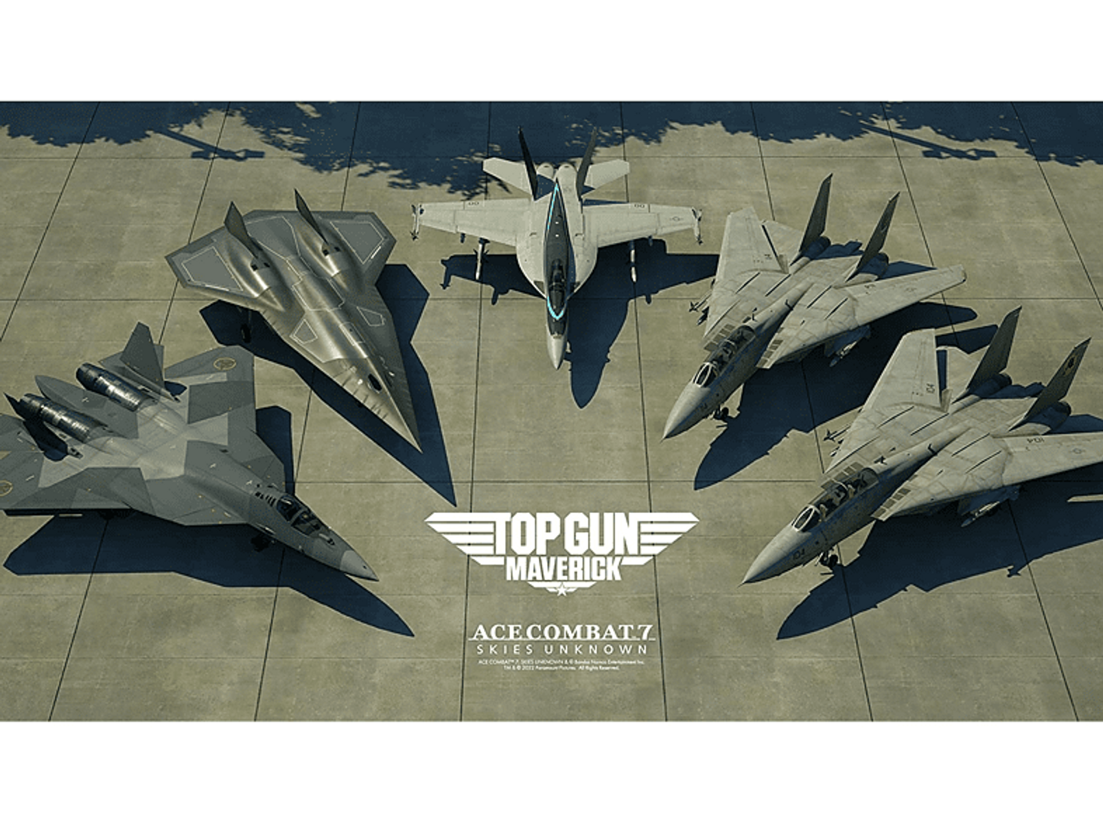 Grafika pudełka gry Top Gun: Maverick z odrzutowcami w powietrzu.