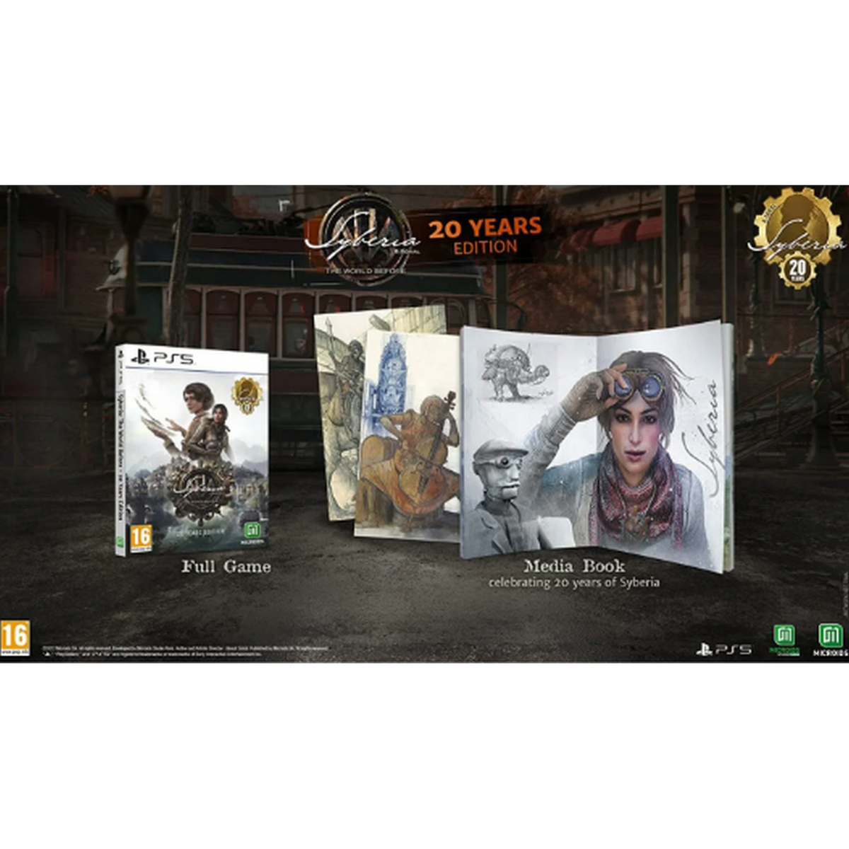 Pudełko z grą i książka pokazujące kobietę z goglami i mężczyznę w pociągu.