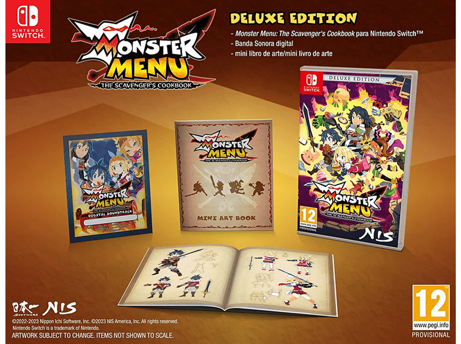 Edición Deluxe para Nintendo Switch de Monster Menu: The Scavenger's Cookbook. Incluye caja del juego, libro de arte y banda sonora.