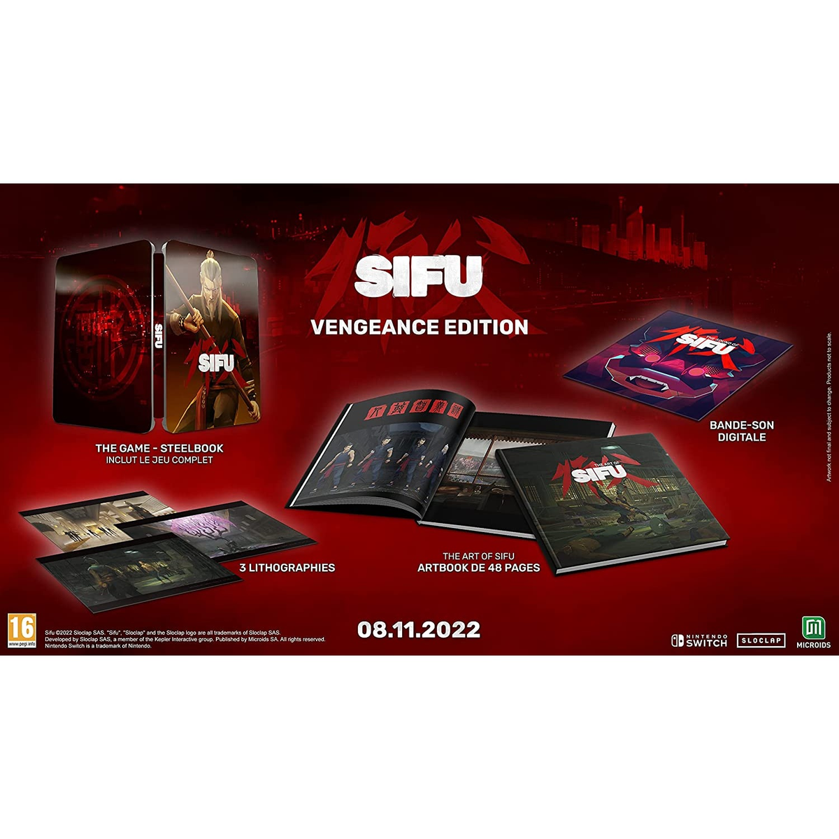 Zestaw gier Sifu Vengeance Edition. Steelbook, artbook i litografie. Okładka przedstawia wojownika.