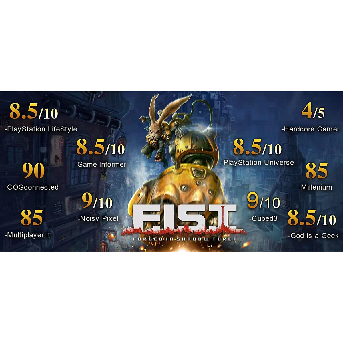 Oceny recenzji gier, z ocenami od 4/5 do 90, a tytuł gry to FIST.