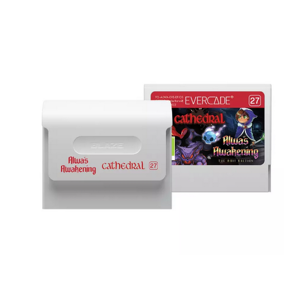 Karta do gry. Tekst: Alwa's Awakening, Cathedral. Tło: scena z gry i logo.