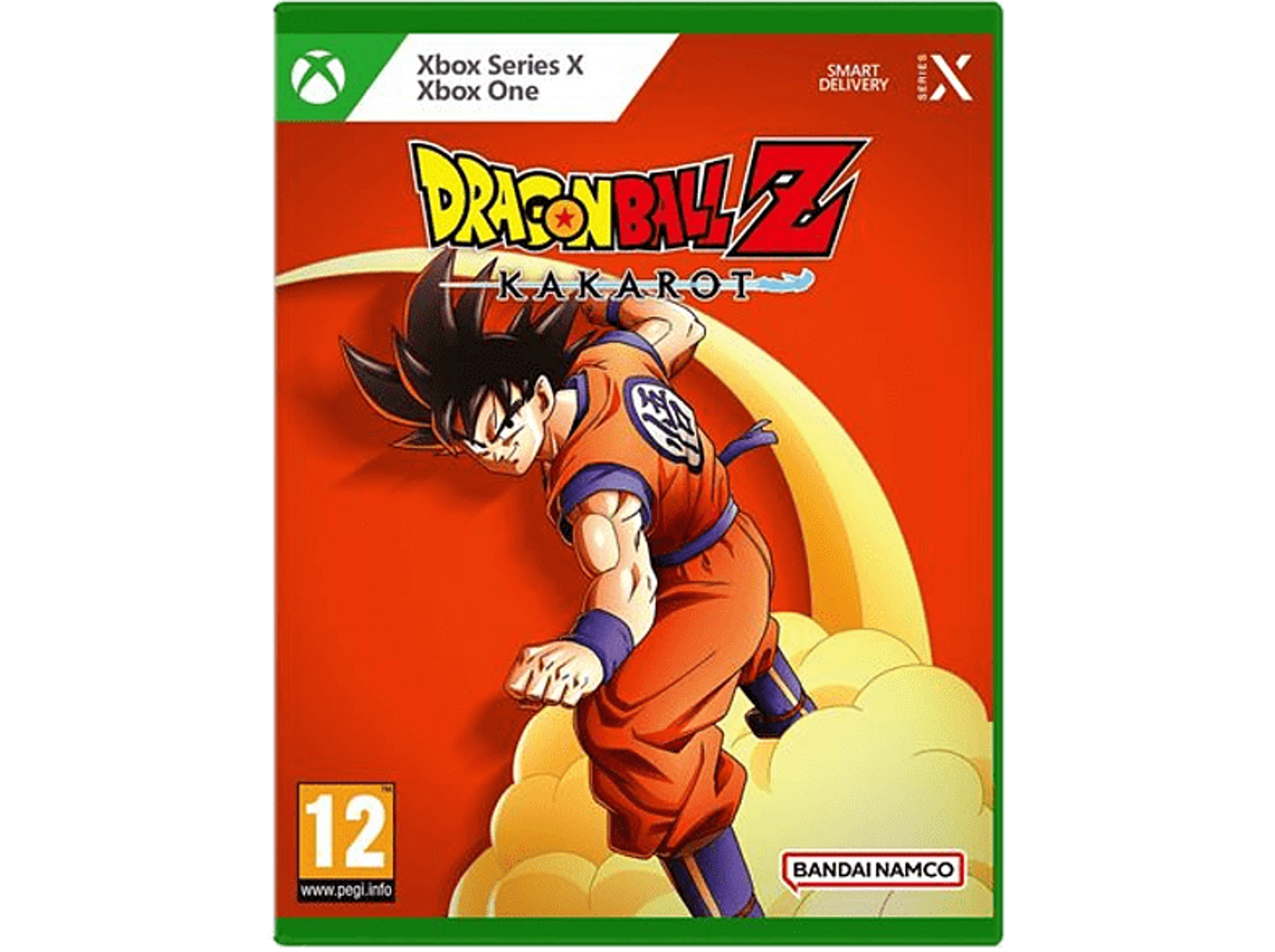 Grafika pudełka gry Dragon Ball Z: Kakarot na Xbox, z Goku w pomarańczowym stroju.