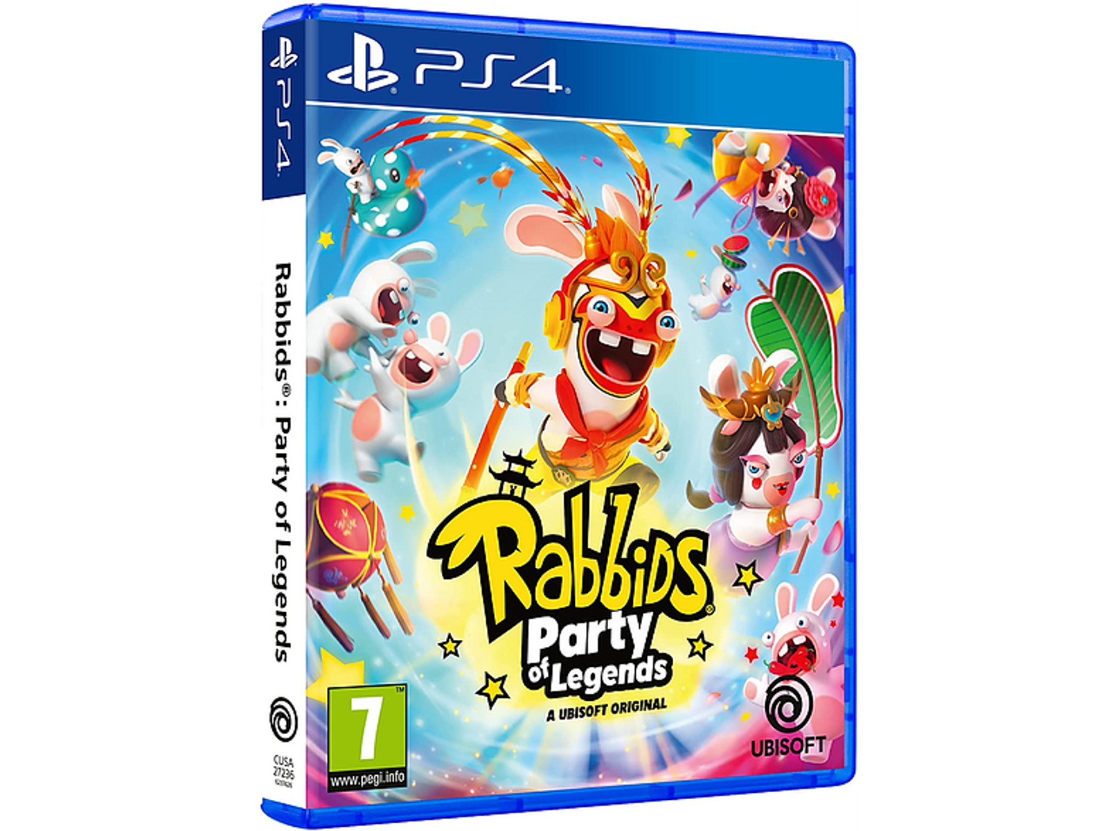Arte de la caja del juego PS4. Personajes de Rabbids en la portada, con el título del juego. Fondo blanco.