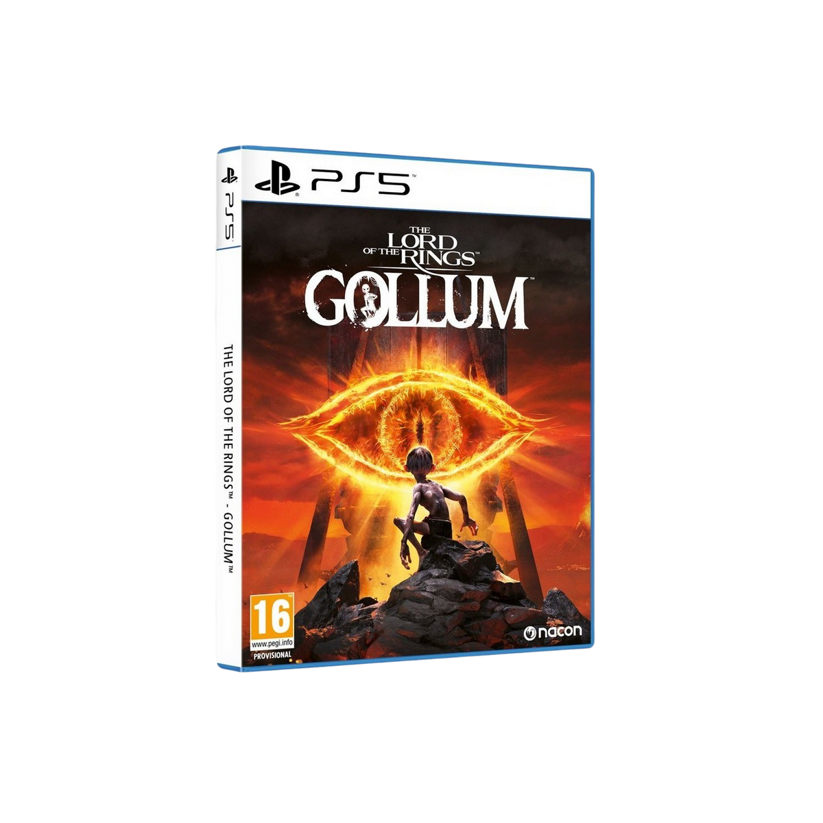 Pudełko gry 'Władca Pierścieni: Gollum' na PS5, pokazujące Golluma i oko.