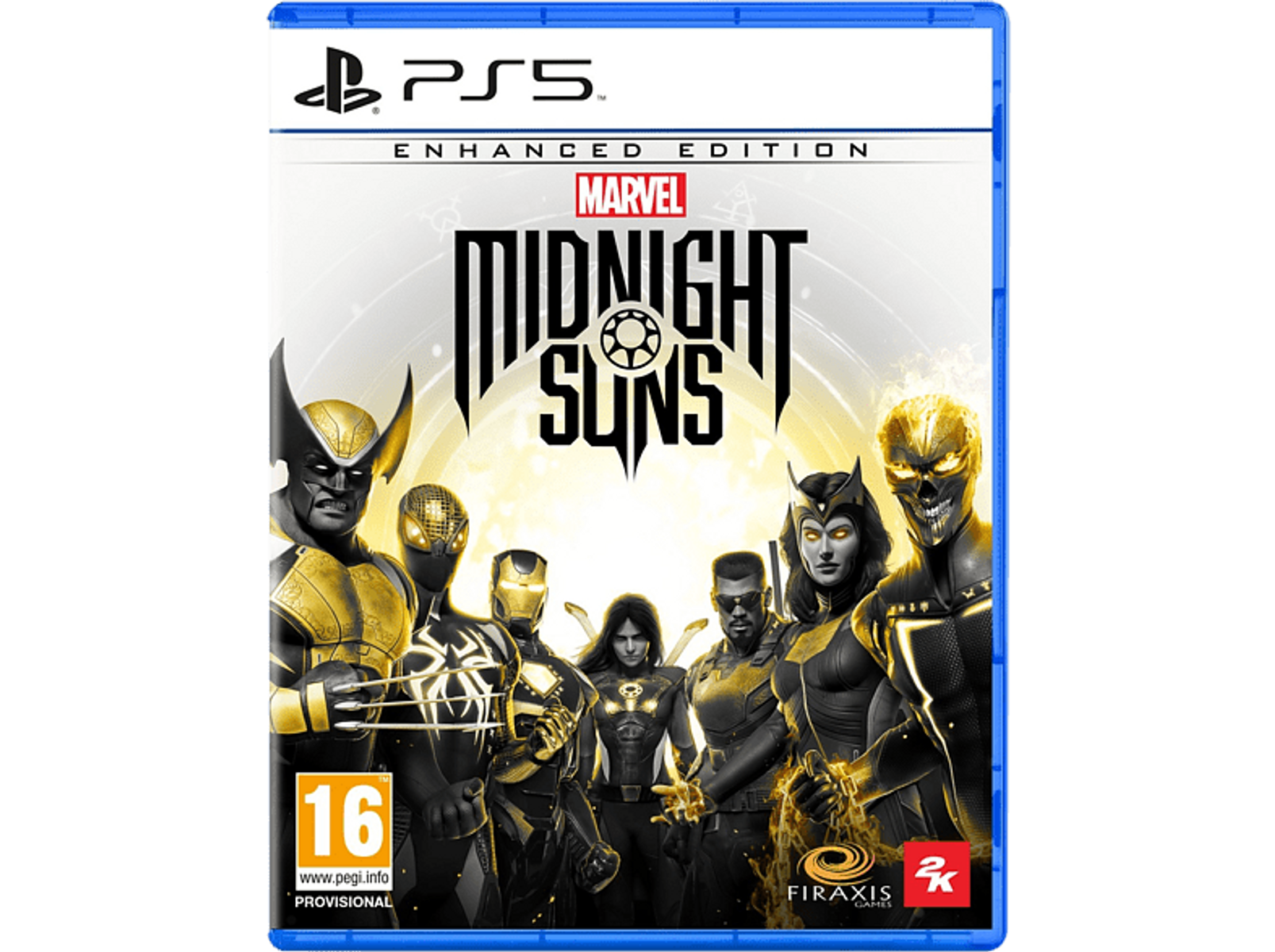Copertina del gioco: Gruppo di persone con superpoteri. Titolo: Midnight Suns.