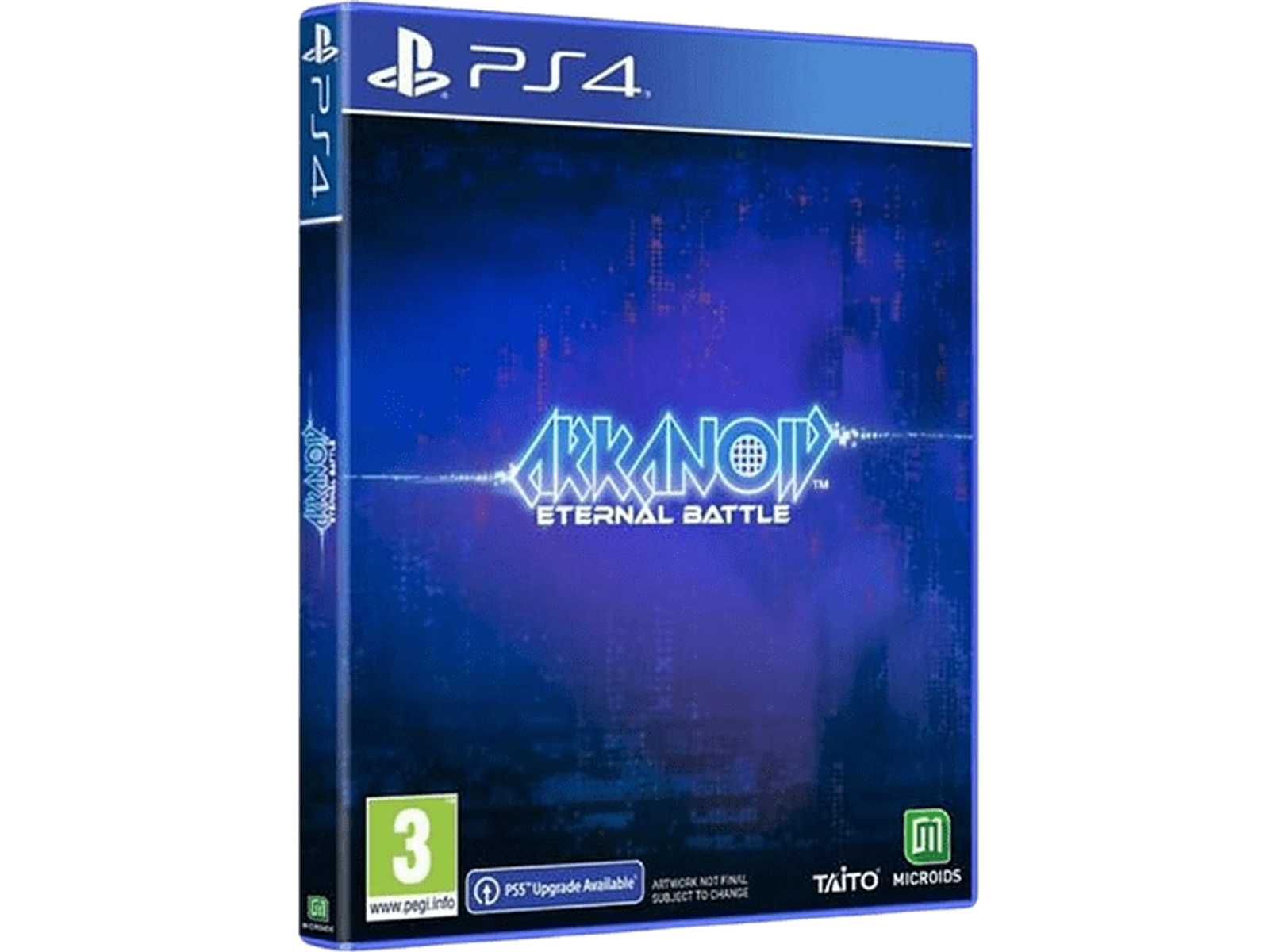 Eine PS4-Spielhülle für Arkanoid Eternal Battle. Das Gehäuse ist blau mit Logo und ESRB-Einstufung.