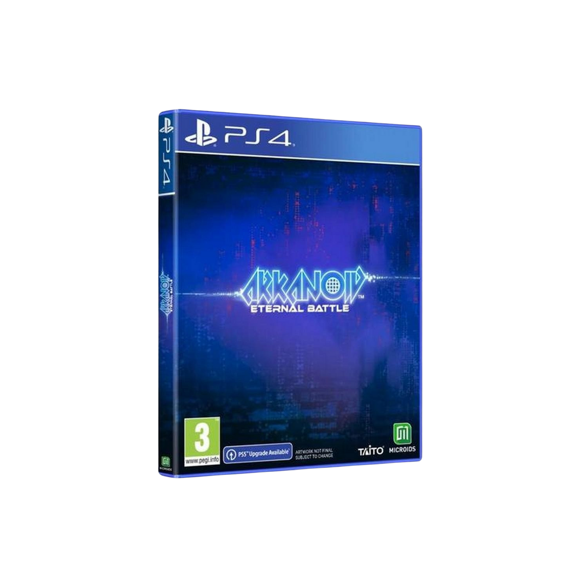 Spielcover: Arkanoid Eternal Battle. Blauer Hintergrund mit futuristischem Text.