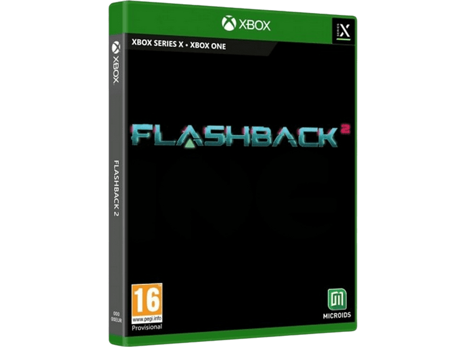 Czarne pudełko z grą Xbox z tytułem „FLASHBACK 2” na okładce.