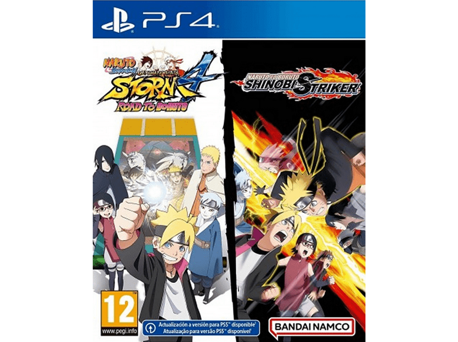 Portada del juego para PS4. Dos juegos, Naruto: Storm 4 y Naruto to Boruto, con varios personajes.