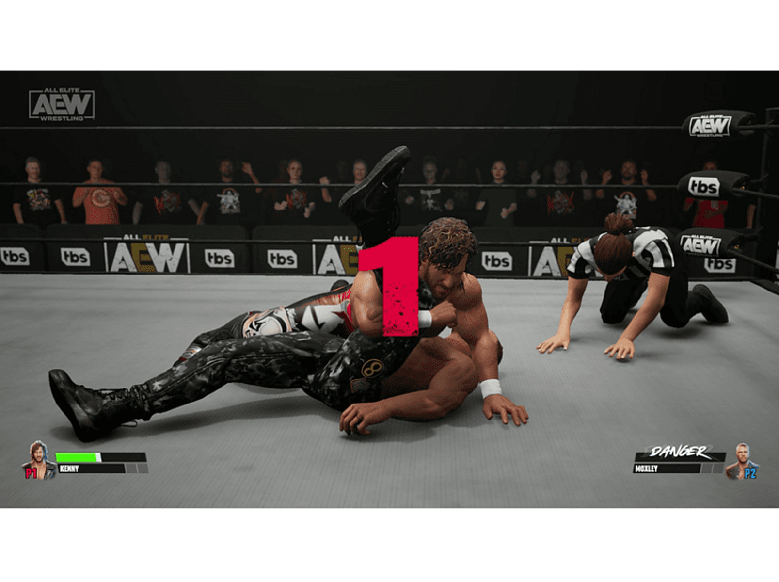 Escena de lucha libre. Dos luchadores, uno inmovilizando al otro.
