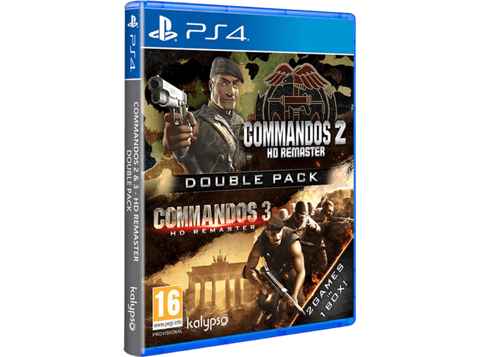Caja del juego Commandos 2 & 3 HD Remaster. Soldados y un hombre con un arma en la portada.