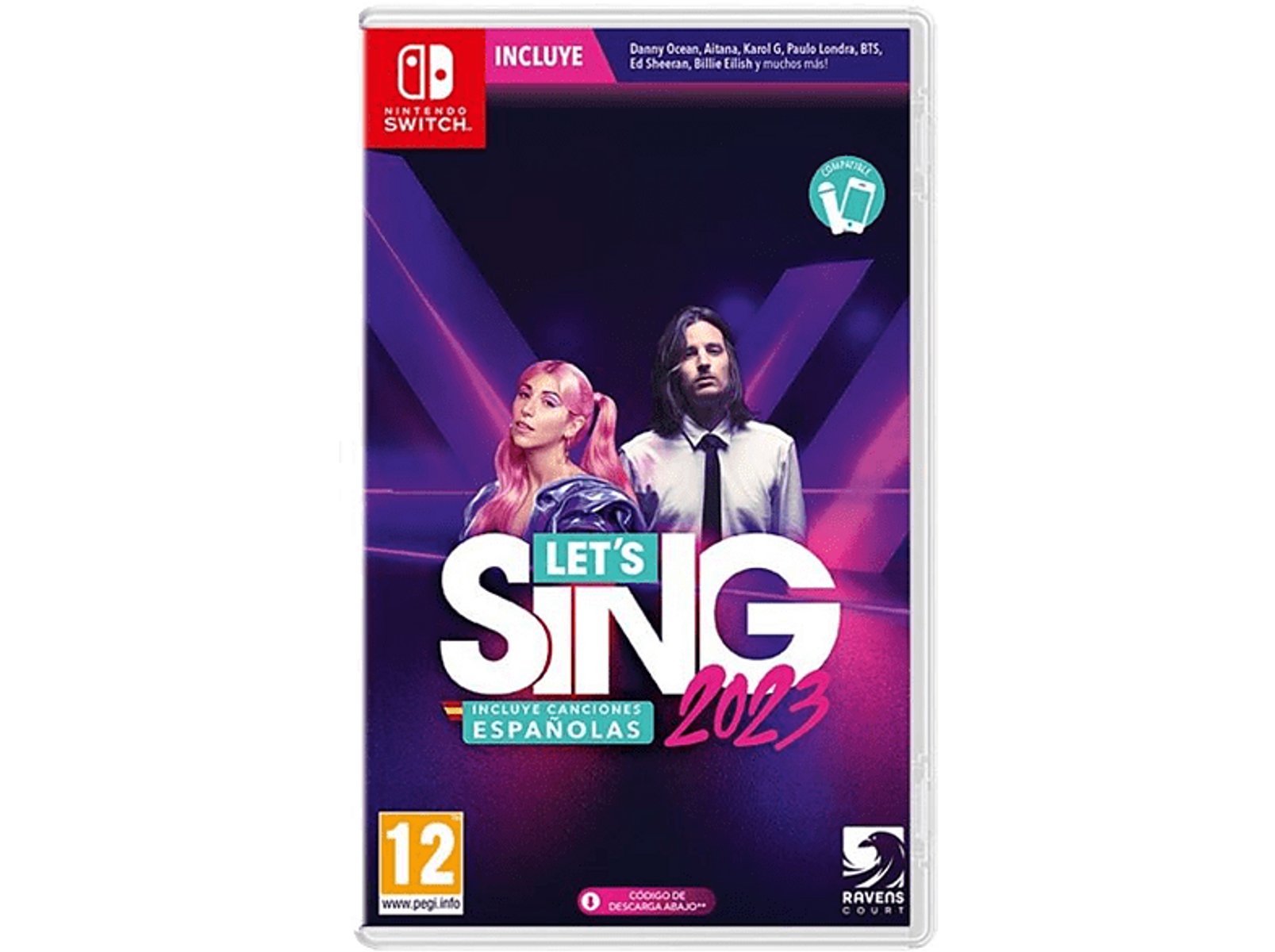 Caja de juego: Let's Sing 2023, con un hombre y una mujer.