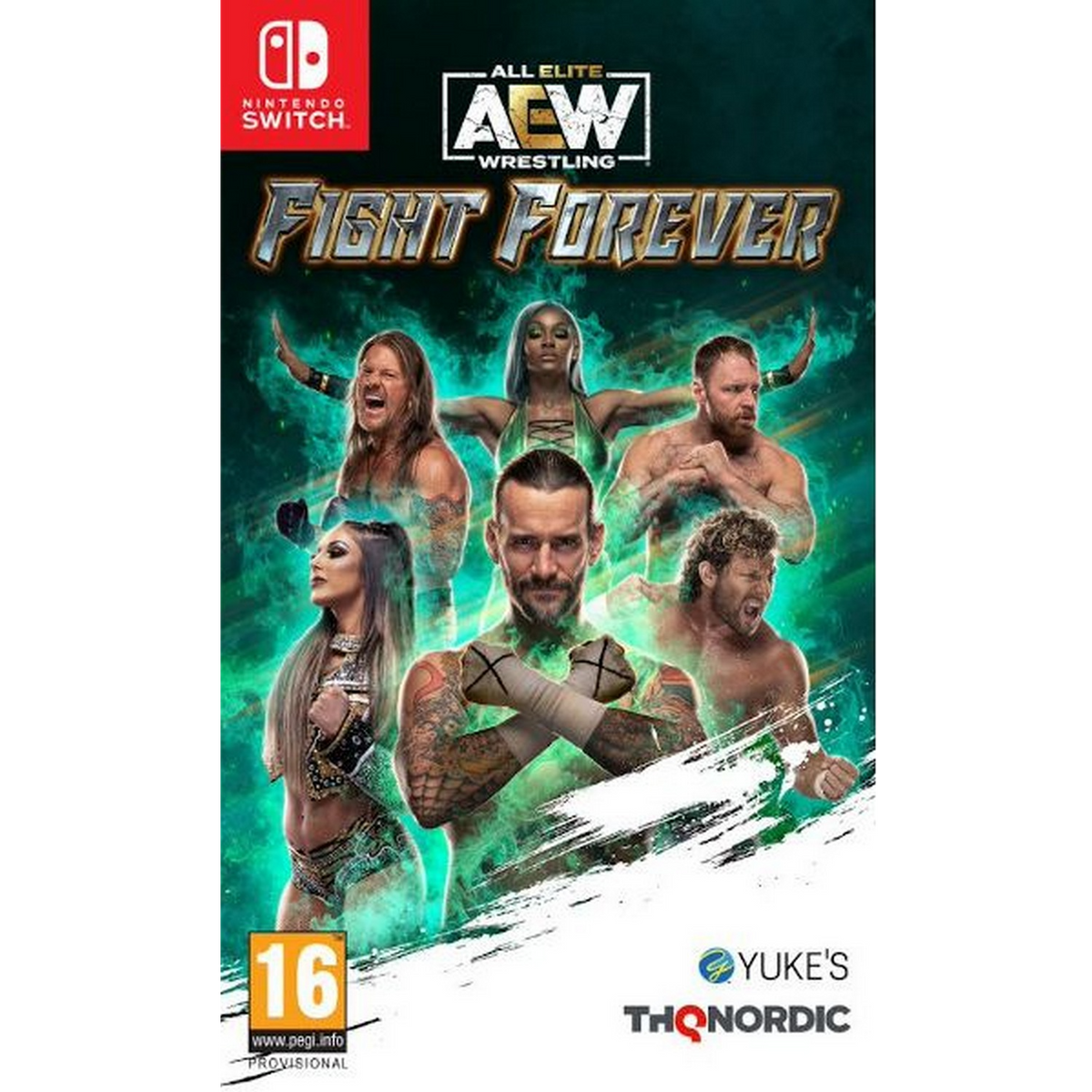 All Elite Wrestling: Fight Forever okładka gry Switch z gwiazdami wrestlingu.