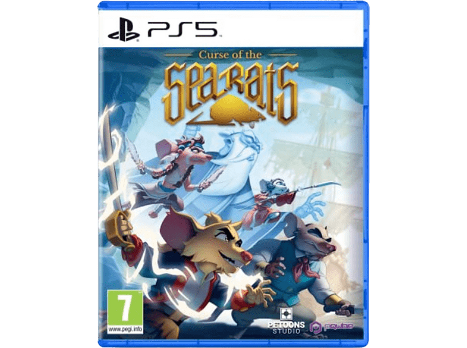 Copertina del gioco Curse of the Sea Rats per PS5 che mostra topi dei cartoni animati in un'ambientazione piratesca.
