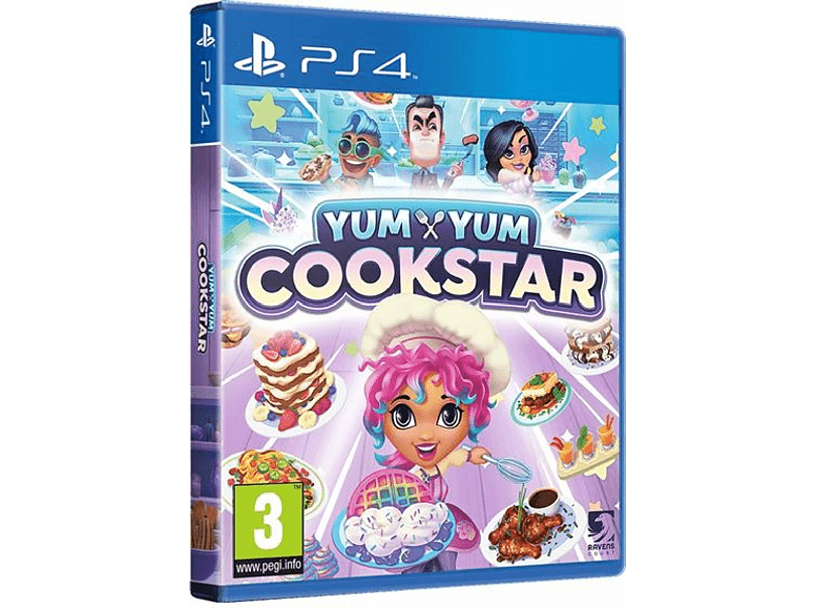 Una portada de juego con un chef de dibujos animados y varios alimentos.