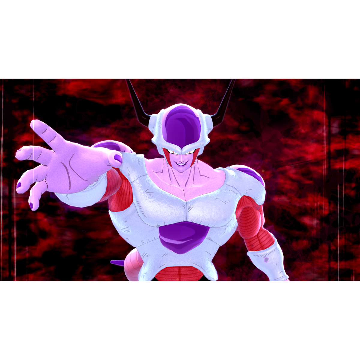 Grafika gry: Frieza w pozycji bojowej. Widoczne jest czerwone tło.