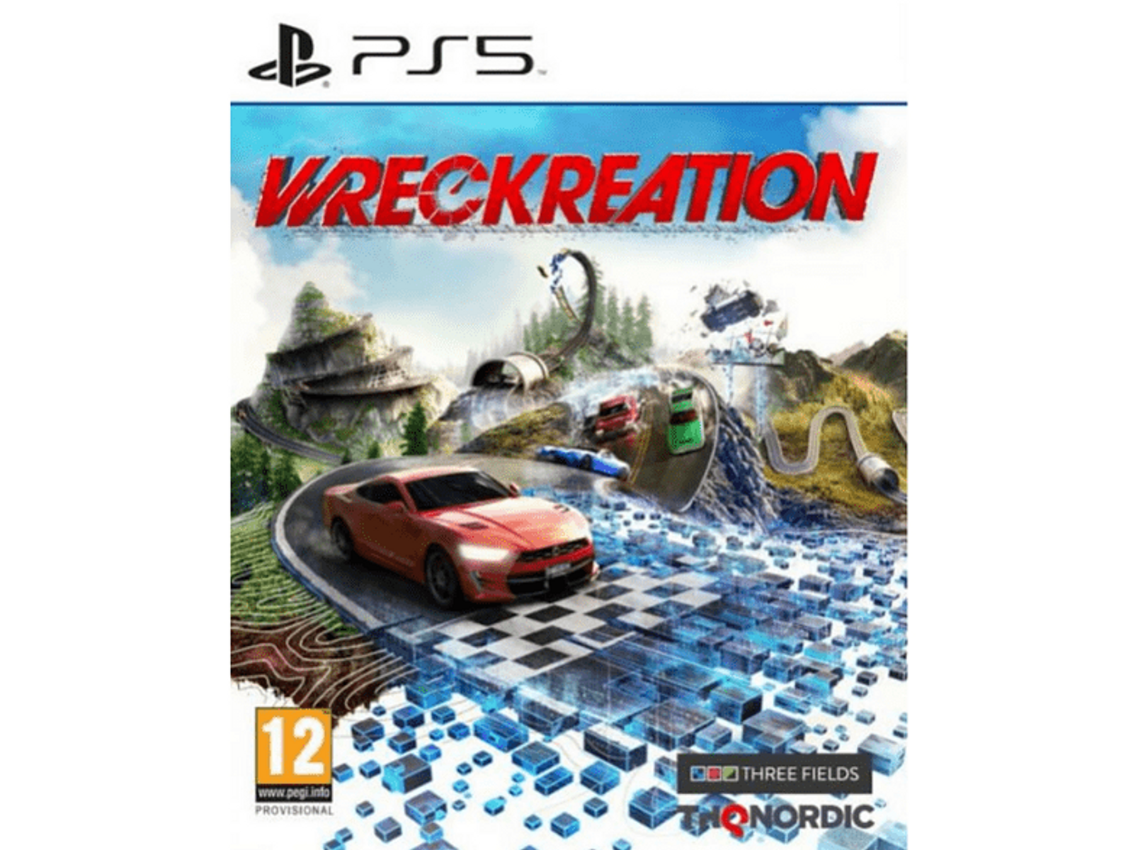 Artwork della scatola del gioco Wreckreation su PS5. Presenta un'auto su una pista con montagne sullo sfondo.