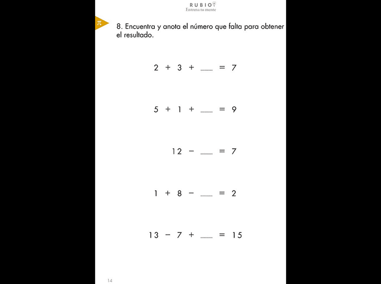 Una hoja de trabajo con problemas de matemáticas. Suma, resta números faltantes.