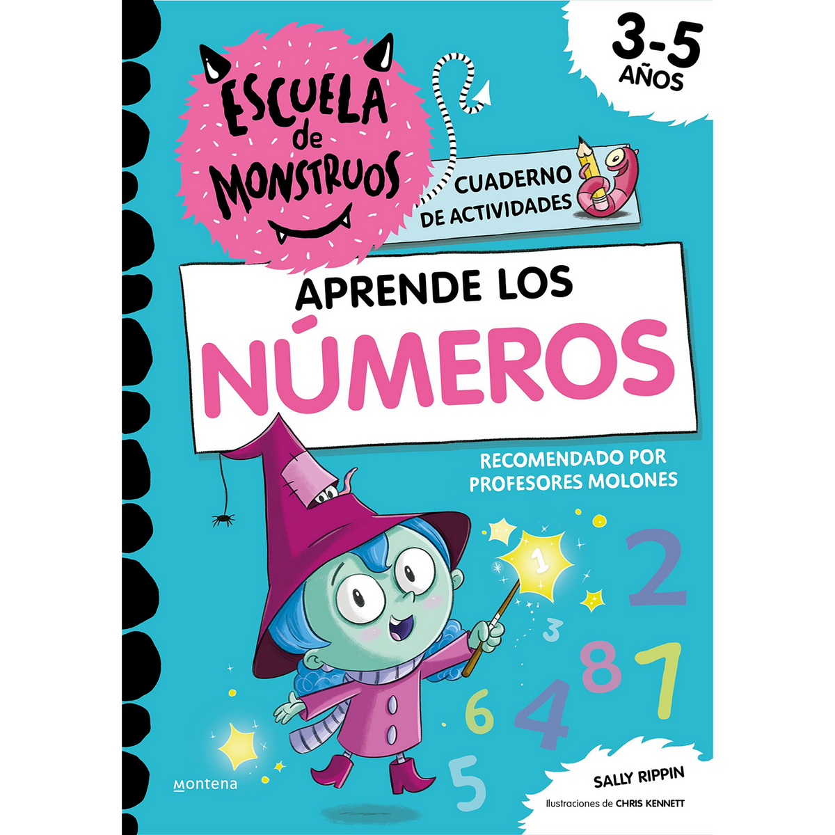 Portada del libro con un monstruo, una bruja y números. Texto: Aprende los Números.