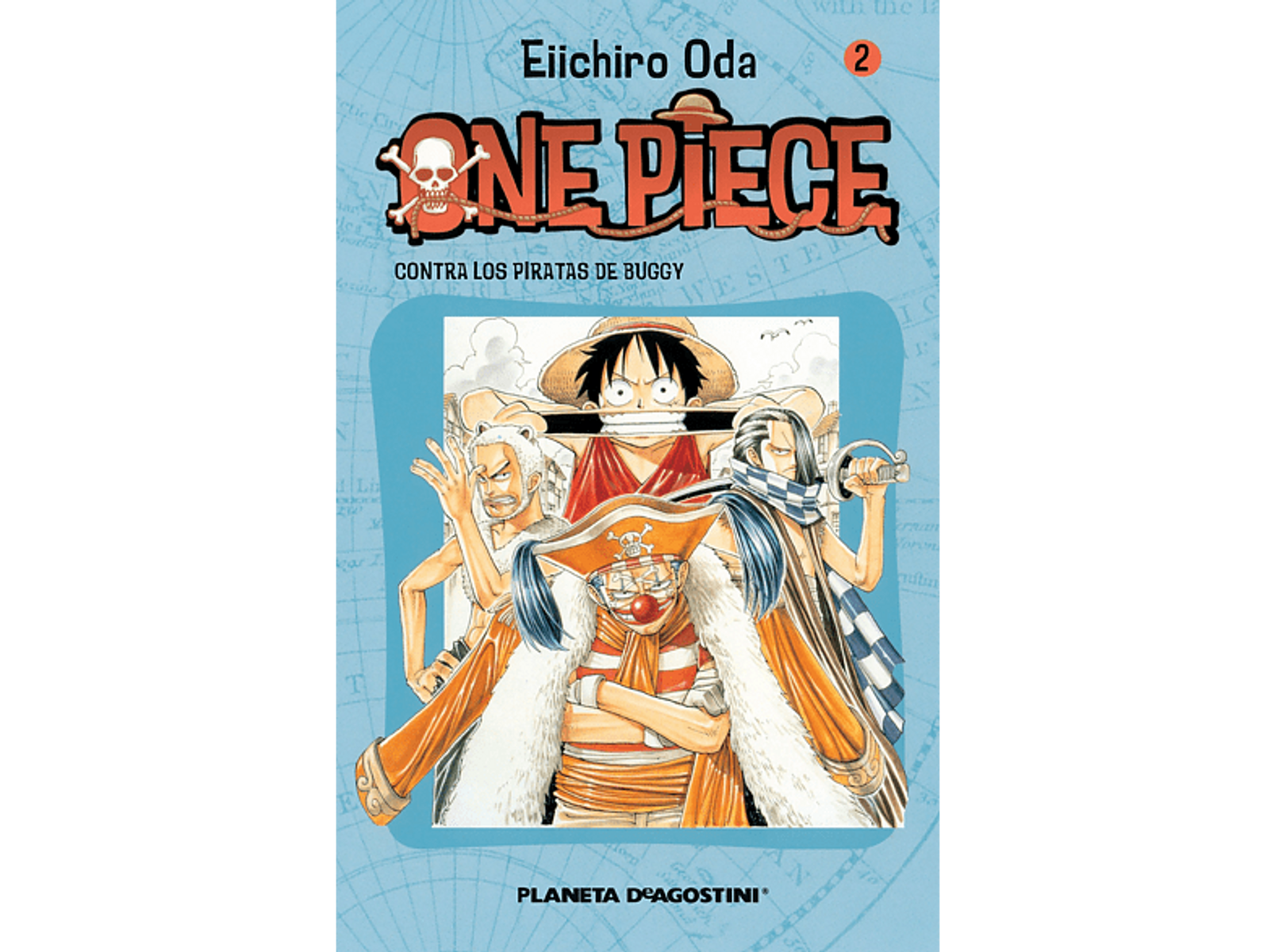 Portada del libro con personajes de manga. Texto: One Piece Contra los Piratas de Buggy.