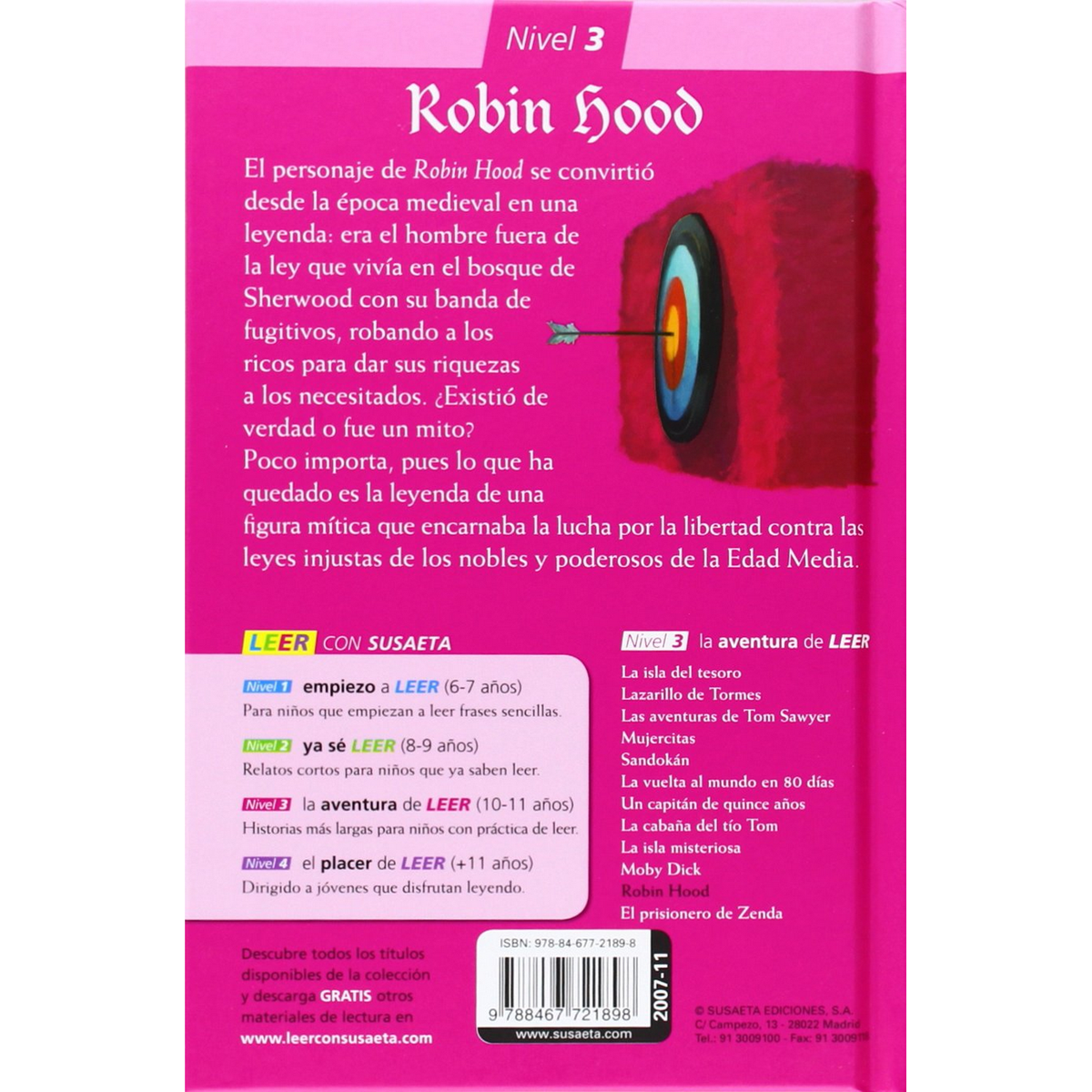 Portada de libro en español. Robin Hood con diana y flecha. Texto en la portada.