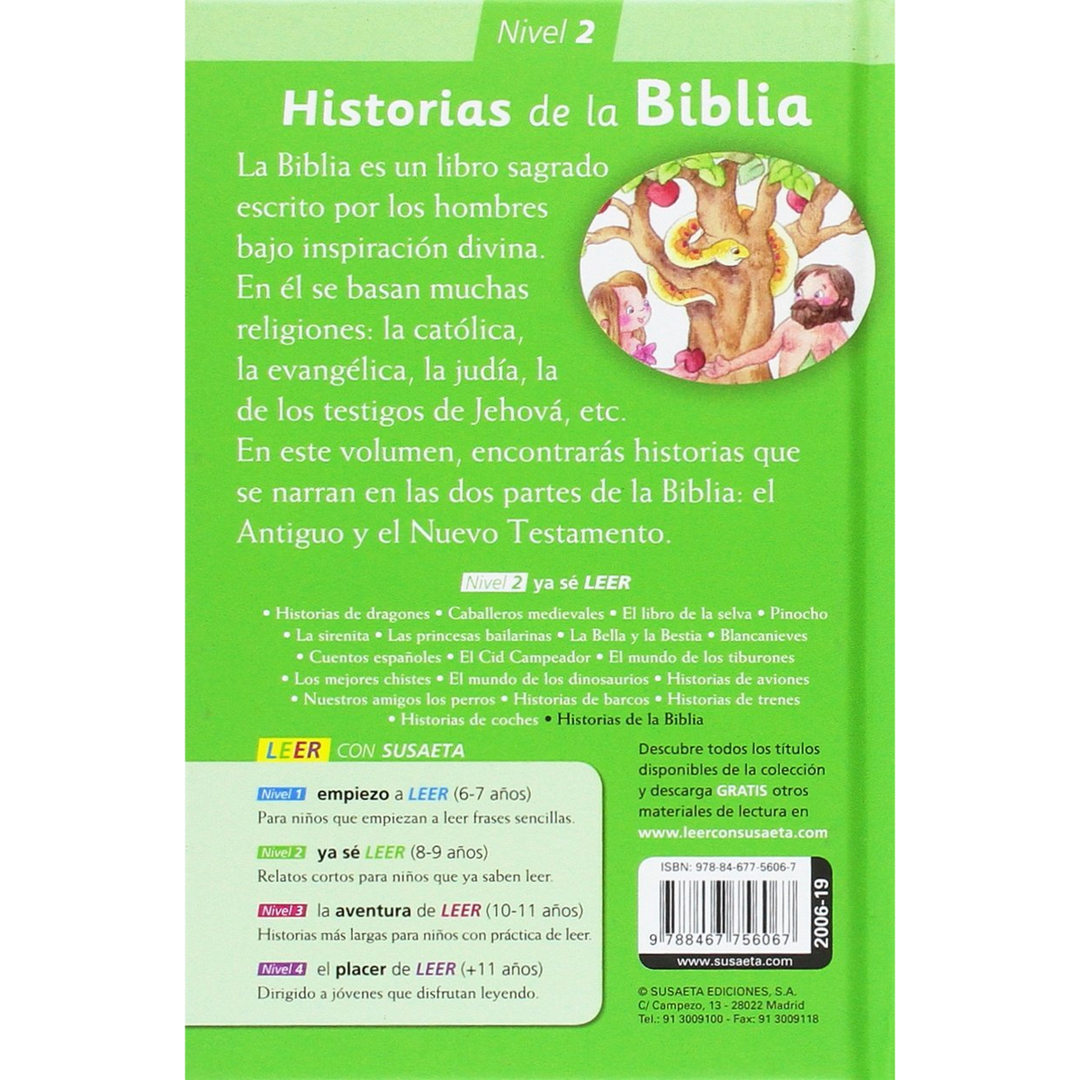 Portada de libro en español. El título es 'Historias de la Biblia' con imágenes y texto.