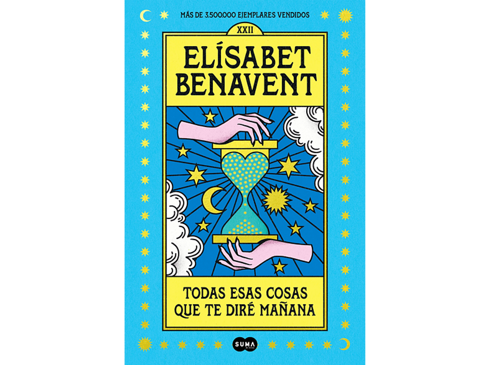 Portada de libro con un reloj de arena, manos y estrellas. El título está en español.