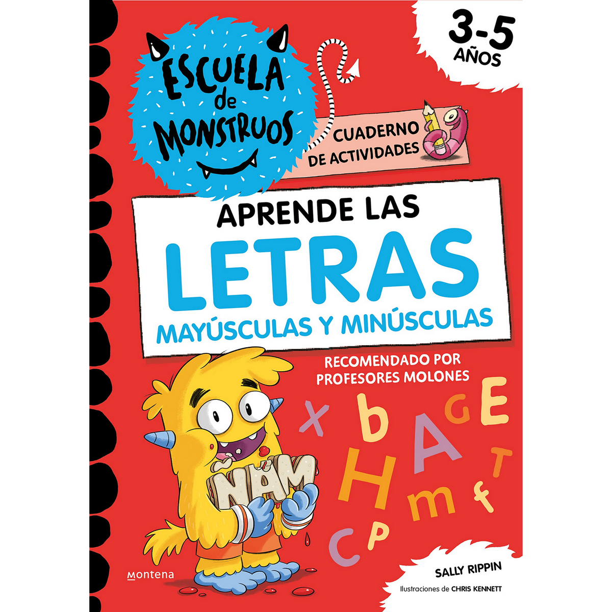 Portada del libro: Un libro rojo con un monstruo y letras, con el título en español.