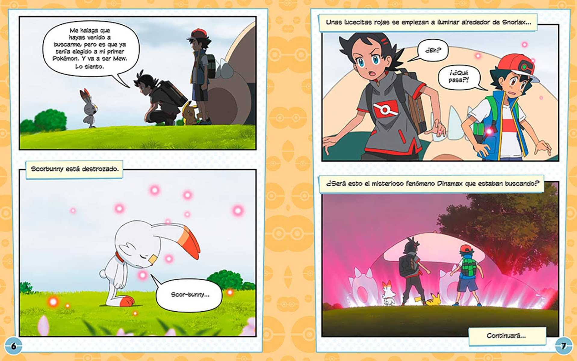 Páginas de cómic que muestran personajes de Pokemon. Un conejo está triste en una página.