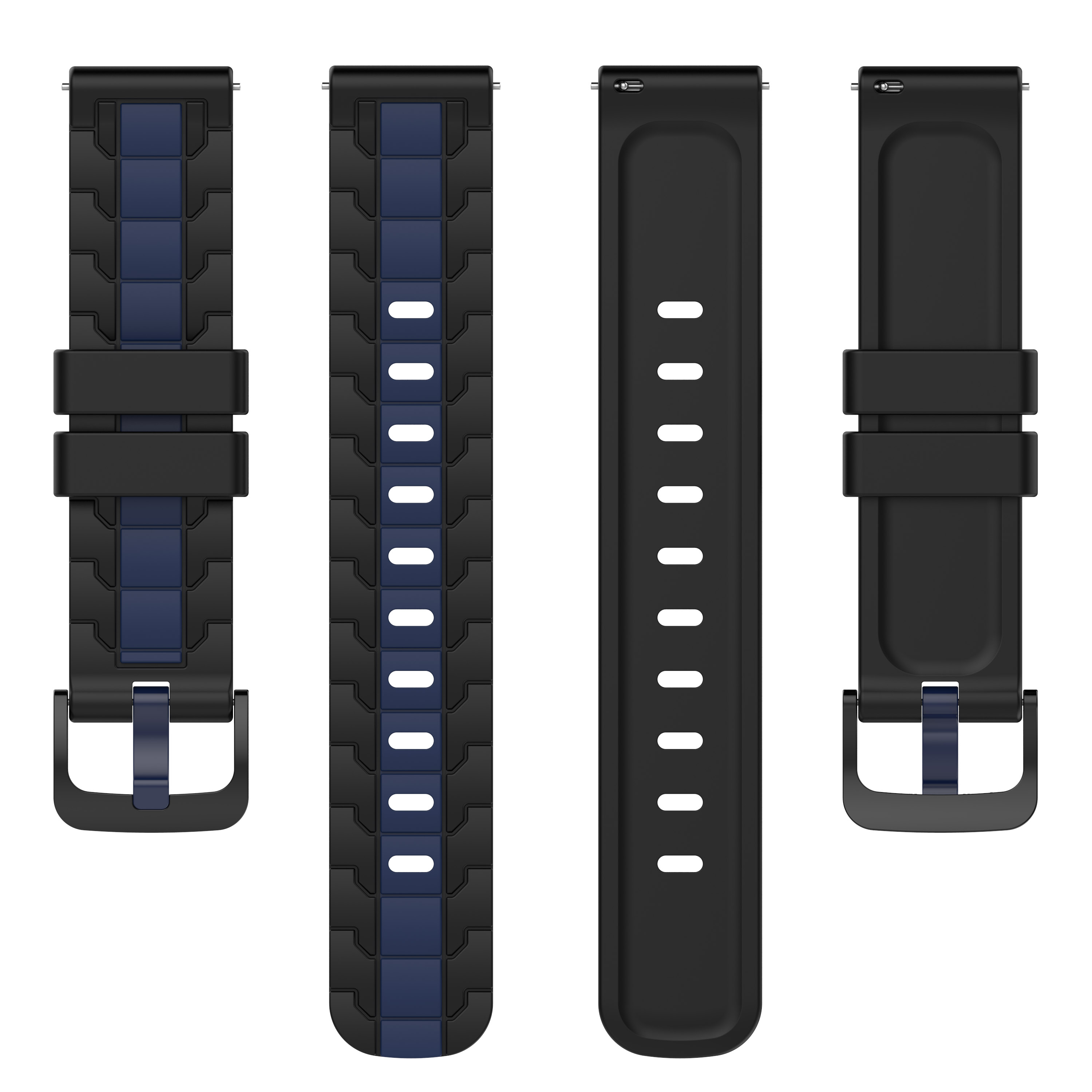 INF Uhrenarmband Silikon schwarz/blau 22 universal, universal, Schwarz/Blau Ersatzarmband, mm