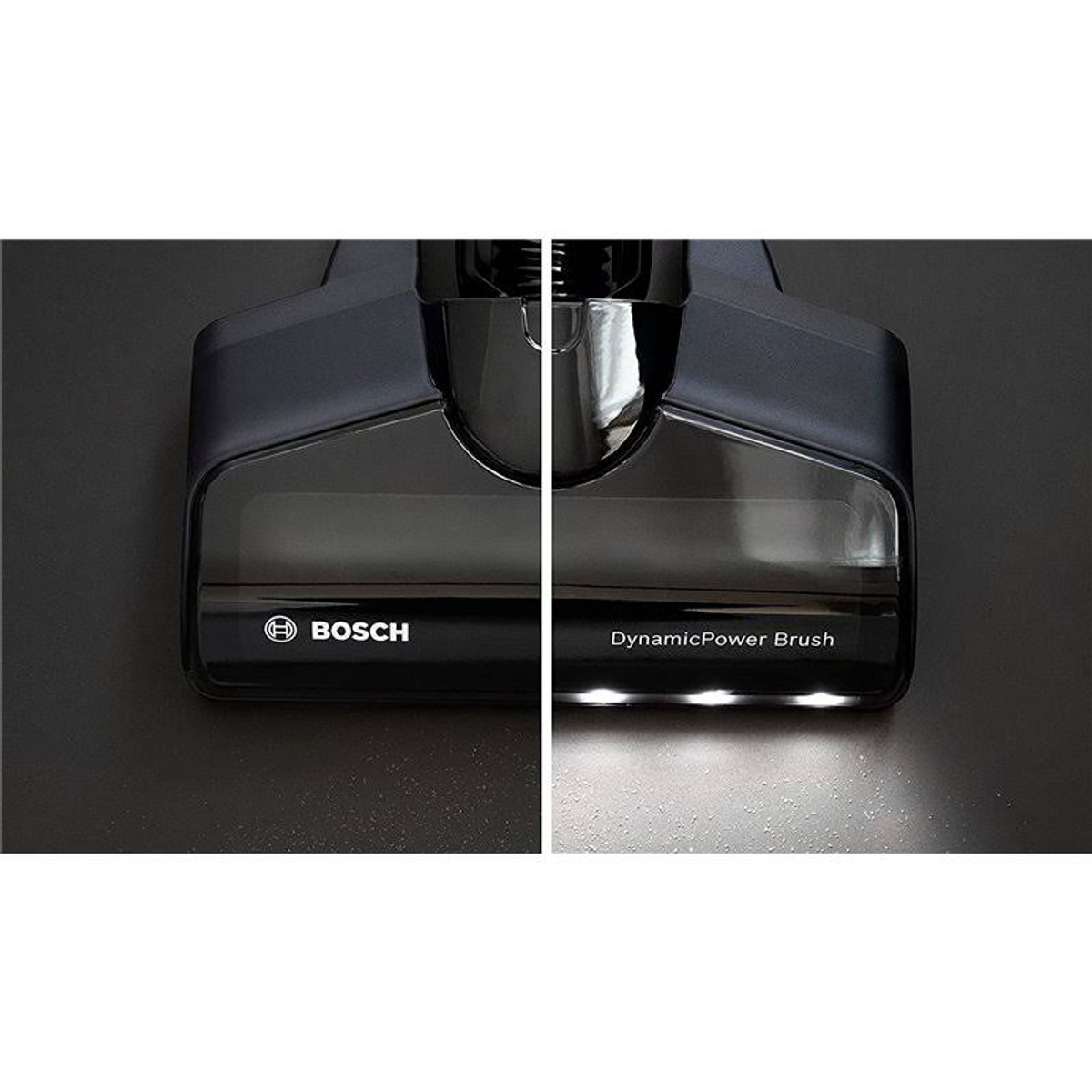 Tête d'aspirateur. Noire avec le logo Bosch et l'inscription 'DynamicPower Brush'.