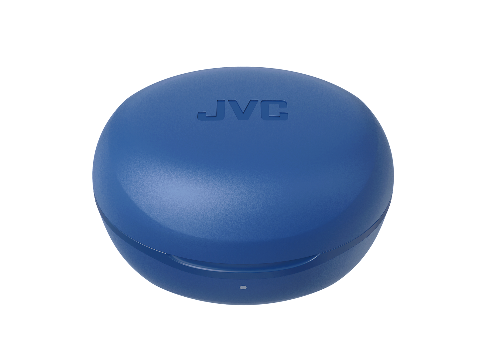 Niebieskie etui na słuchawki douszne JVC z logo JVC na górze.