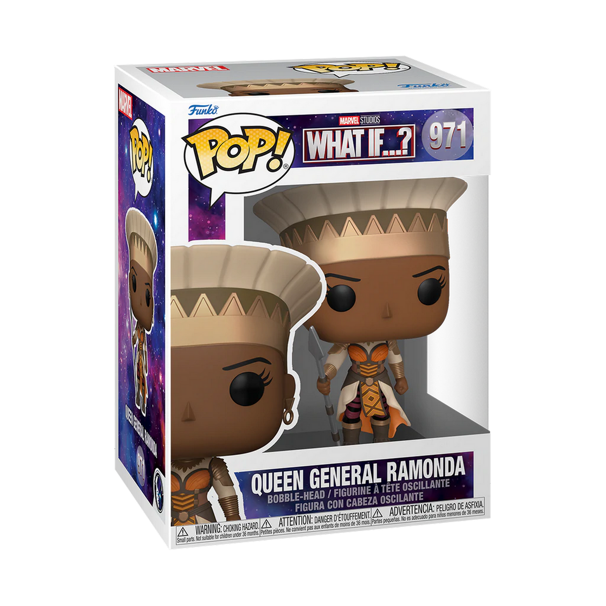 Eine Funko Pop-Box für Queen General Ramonda mit einer Figur von ihr darin.