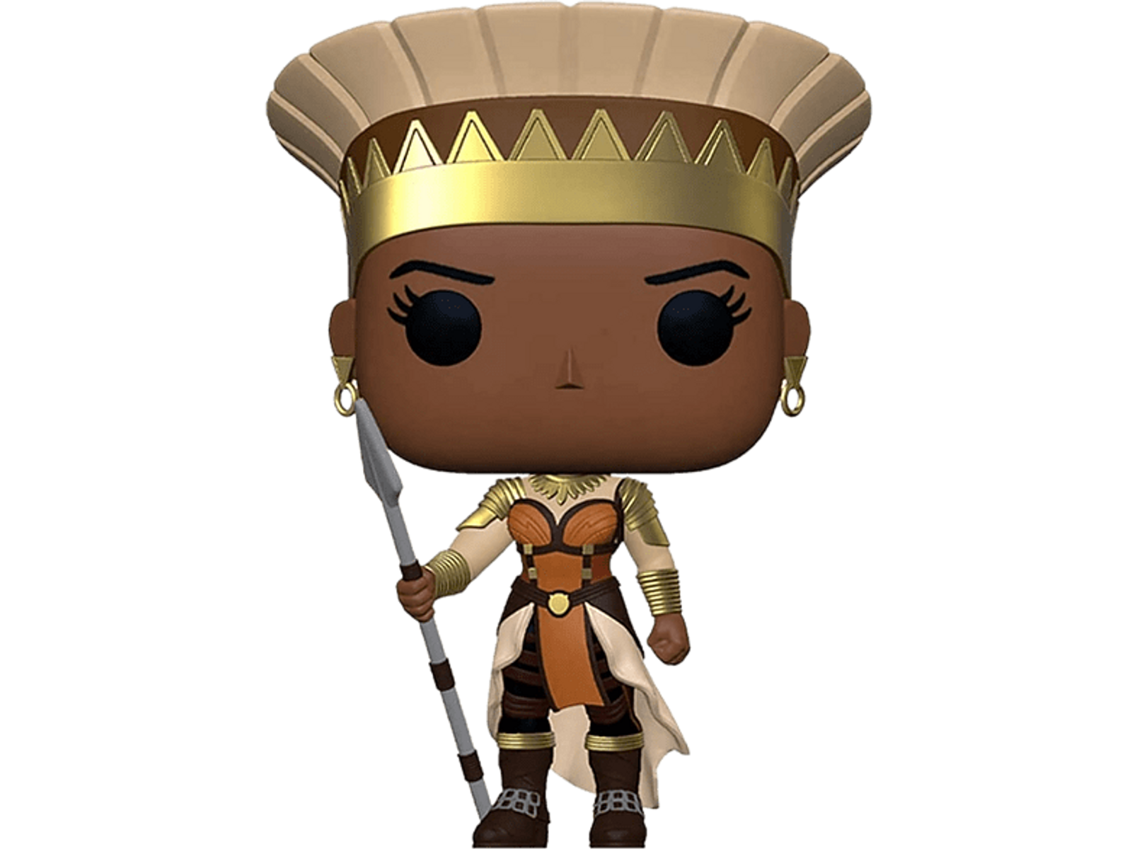 Funko Pop einer Frau mit Krone, die einen Speer hält. Sie trägt ein orange-weißes Outfit.