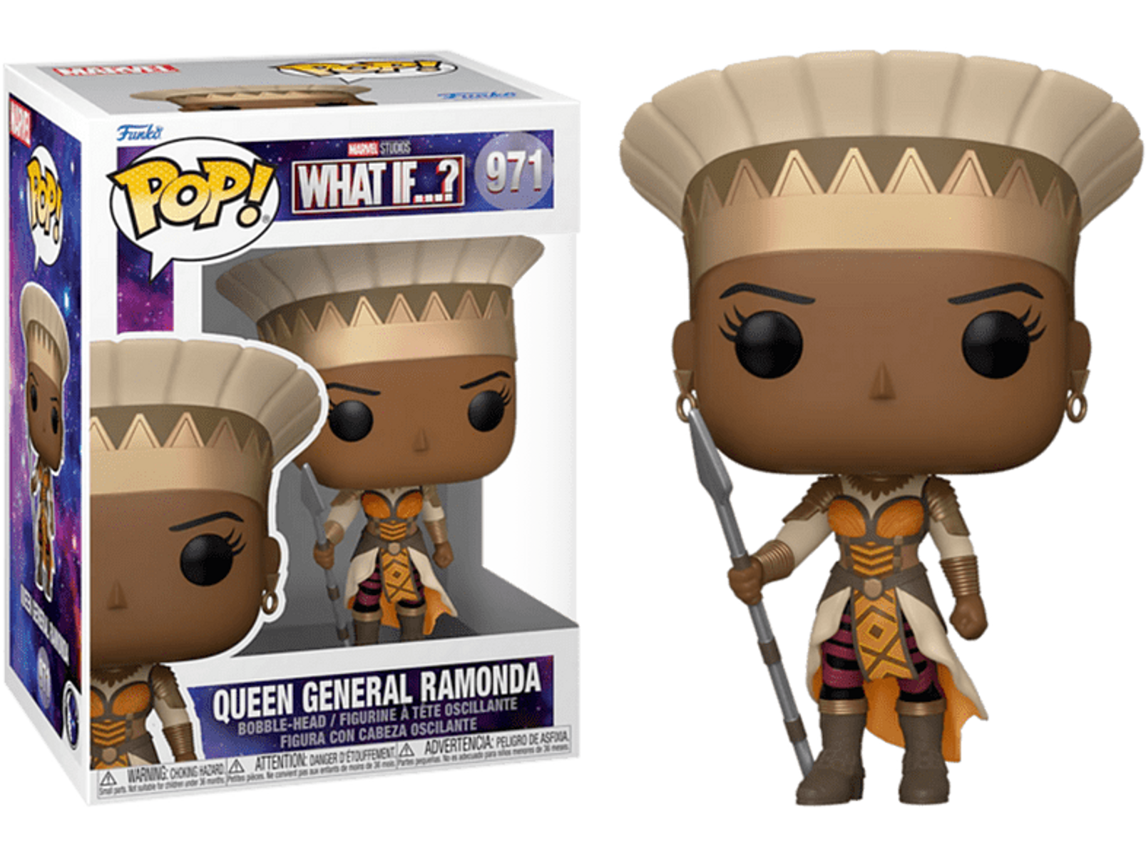 Funko Pop! von Queen General Ramonda aus Marvels 'What If...?' Serie, mit Box.