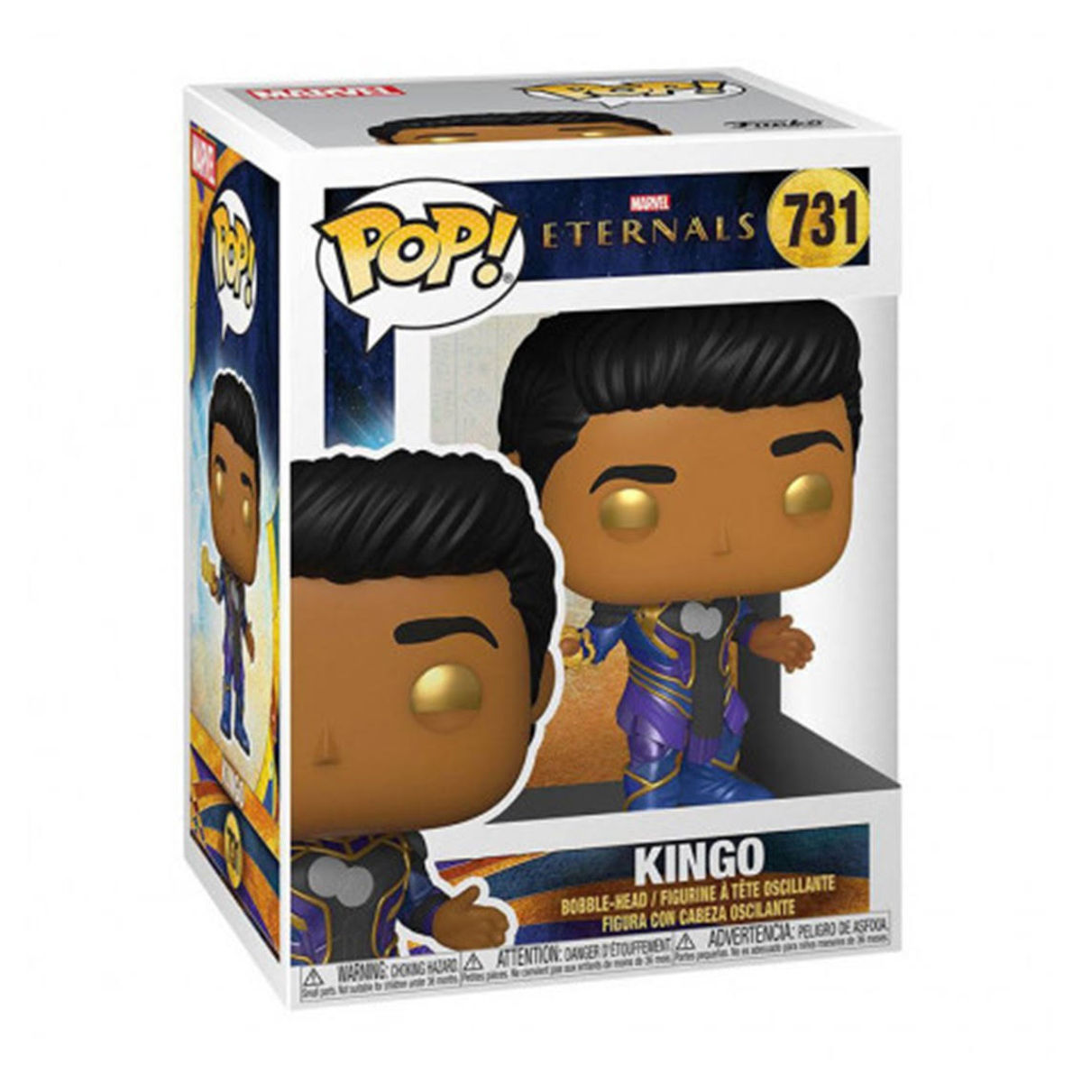 Eine Kingo Funko Pop Figur in einer Box. Die Box zeigt die Figur, und die Figur befindet sich in einer heroischen Pose.