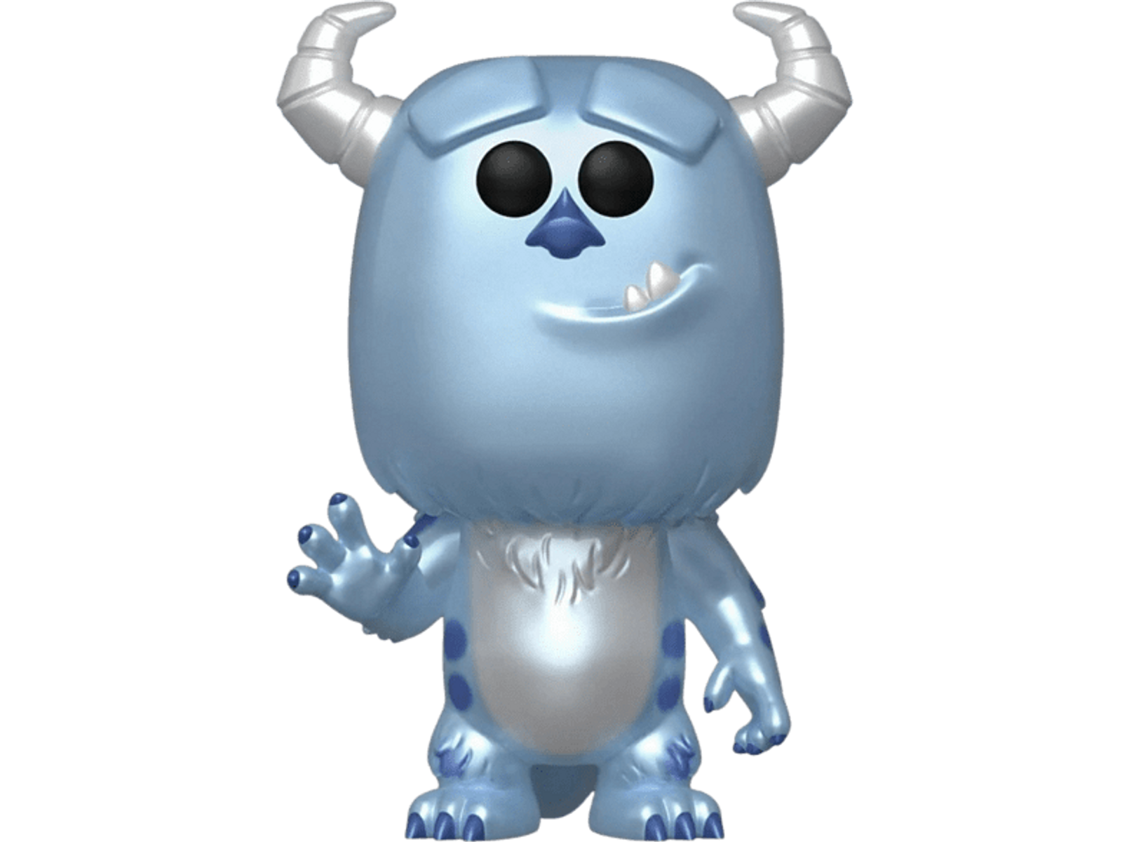 Una figura Funko Pop di Sulley blu, con corna e grandi occhi. Sfondo nero.