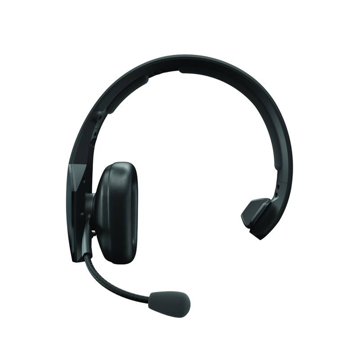 Czarny zestaw słuchawkowy z mikrofonem. Białe tło.