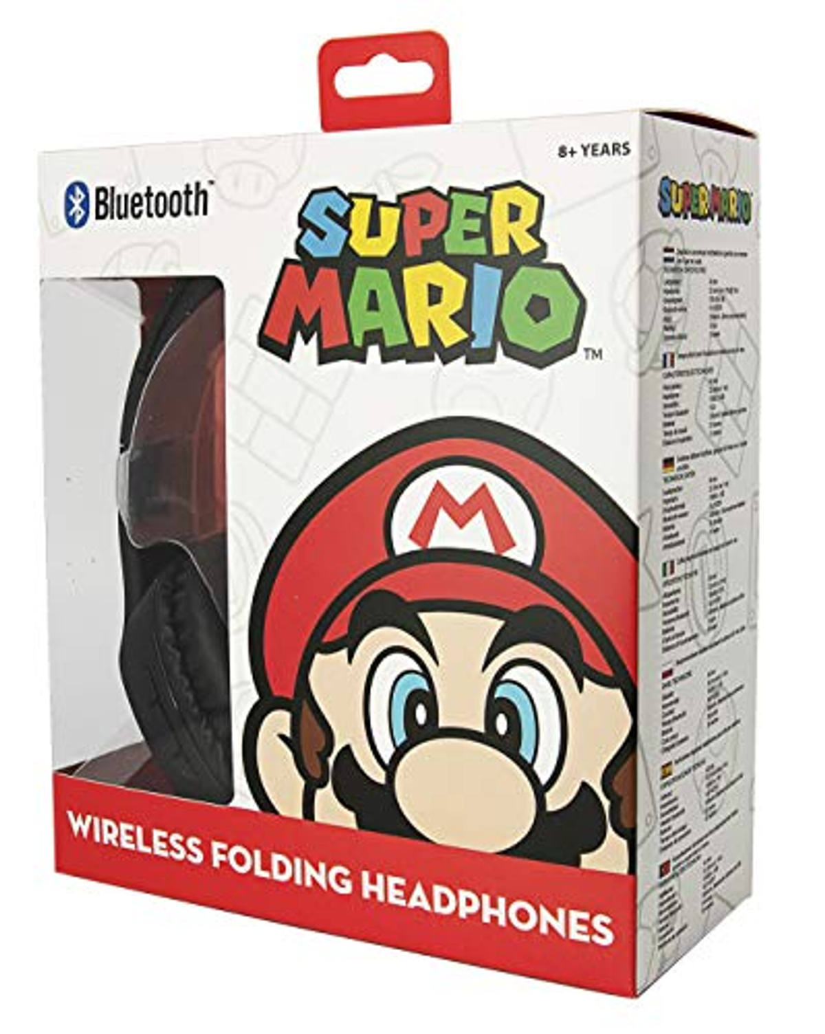 Eine Super Mario-Kopfhörerbox mit einem Bild von Mario auf der Vorderseite.