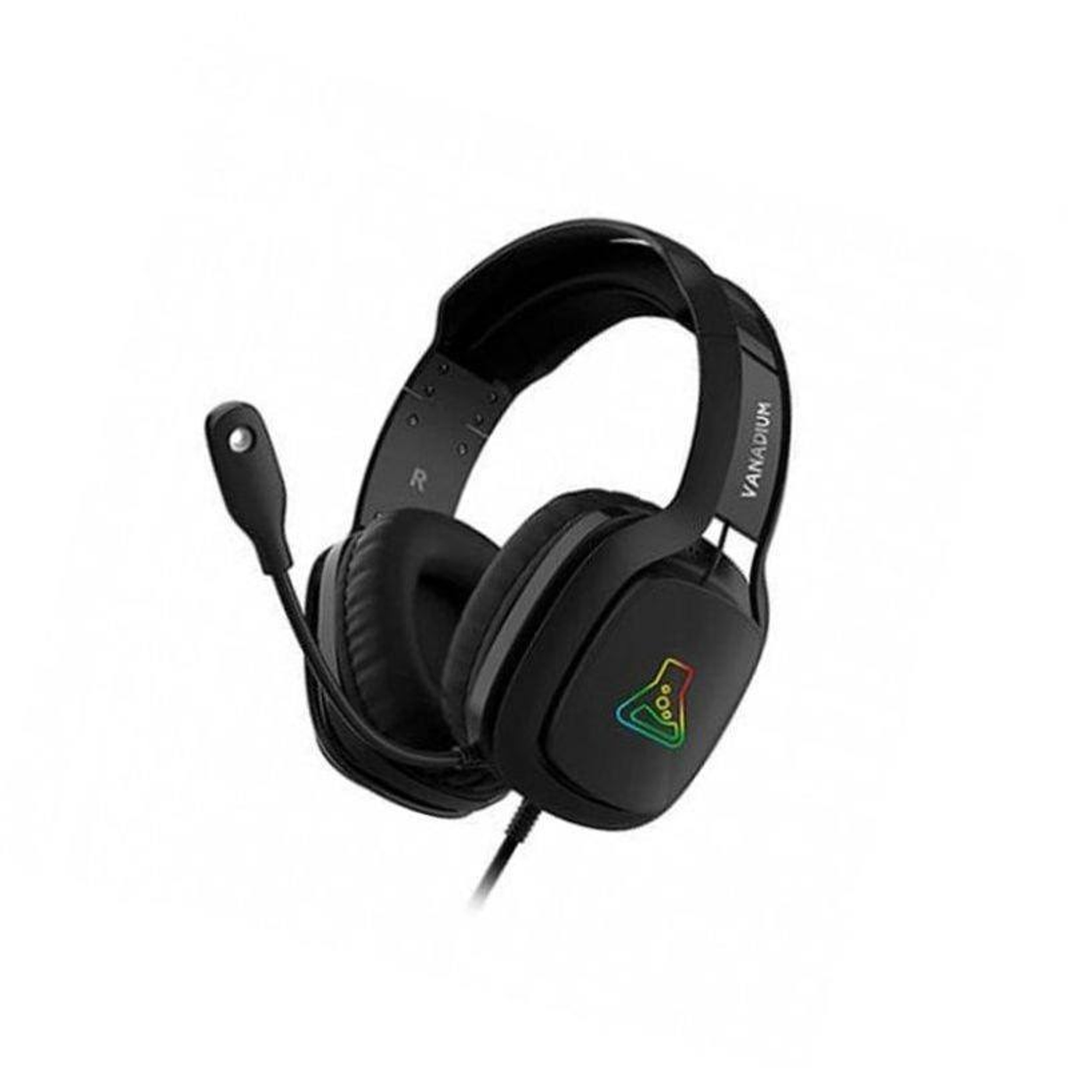 Auriculares para juegos negros y verdes con micrófono.