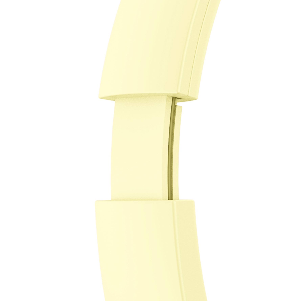 Zbliżenie opaski na głowę w jasnym kolorze. Opaska wykonana jest z miękkiego, zakrzywionego materiału.