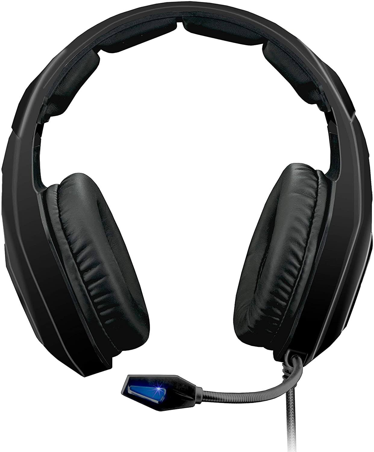 Czarny zestaw słuchawkowy do gier z mikrofonem, konstrukcja nauszna.