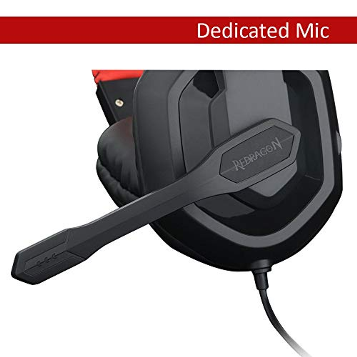 Auriculares negros con micrófono. El texto indica que es un micro dedicado.