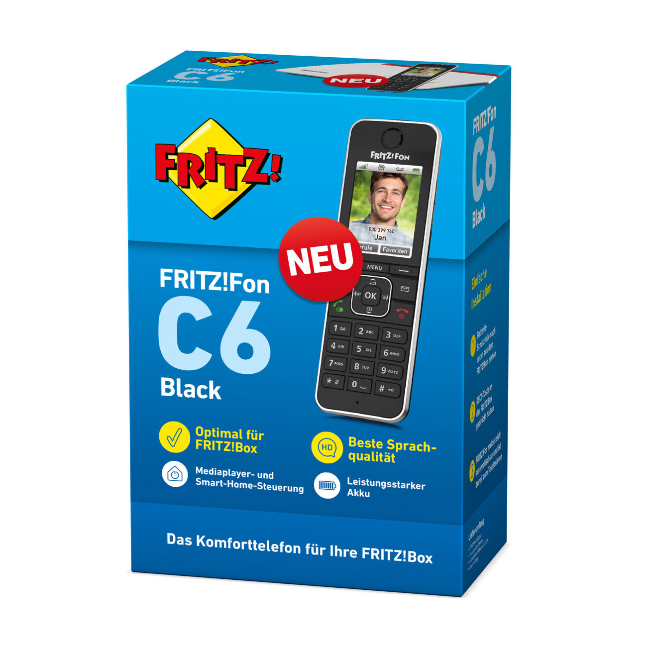 Een telefoon in een doos met het scherm van de telefoon zichtbaar.