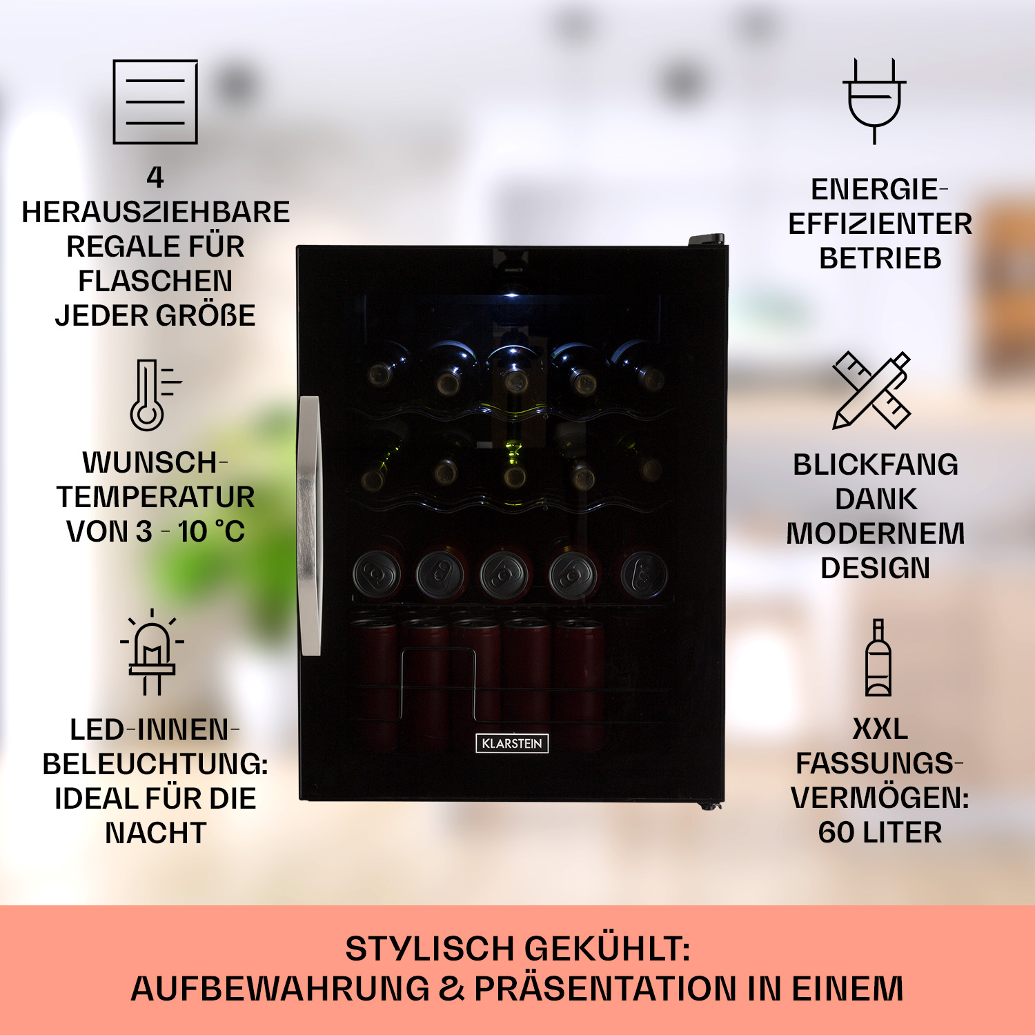 KLARSTEIN Beersafe XL Mini-Kühlschrank (EEK D, Onyx)