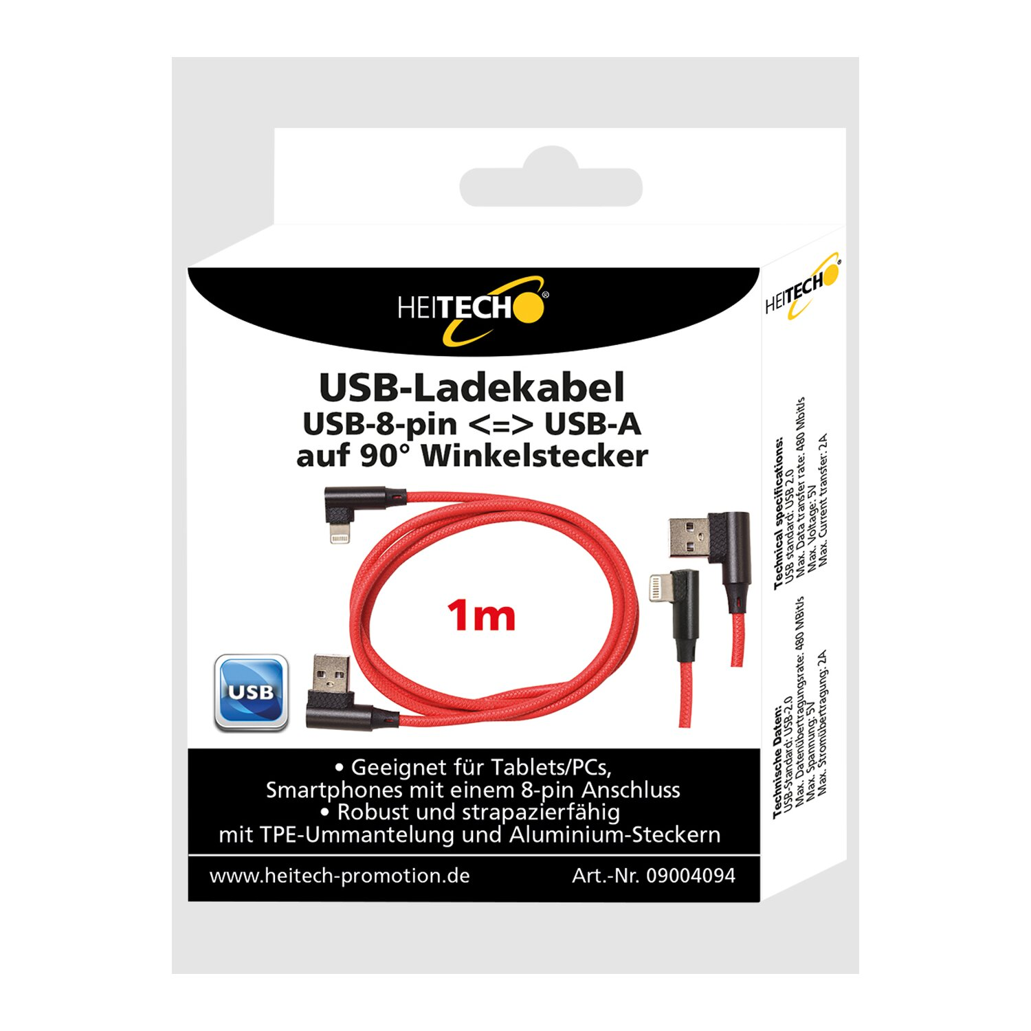 Eine weiße Box mit einem roten USB-Kabel und Stecker.